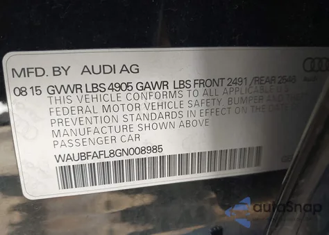 2016 Audi A4 2.0T Premium from USA, damaged, VIN WAUBFAFL8GN008985